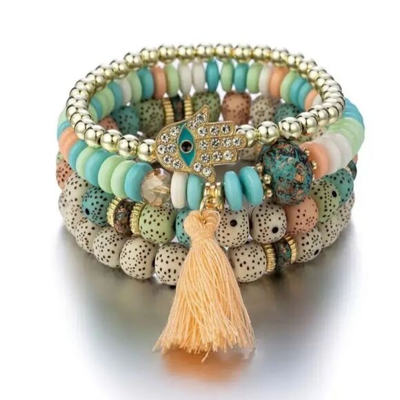 Hand crafted multilayer palm eye pendant bracelet - Picture 2 of 2